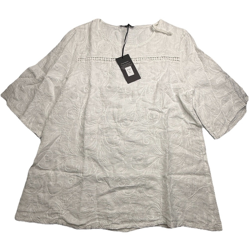 Francisca Bettini Women's Linen‎ Blouse White Size Small Made In Italy Lace Trim